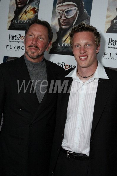Larry Ellison and David Ellison during MGM and Electric Entertainment