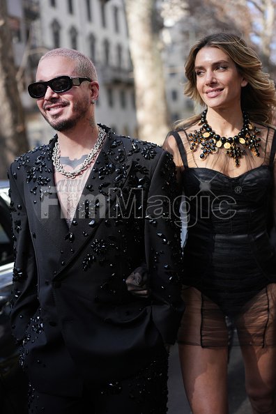 Valentina Ferrer and J Balvin are seen arriving at the Dolce Gabbana