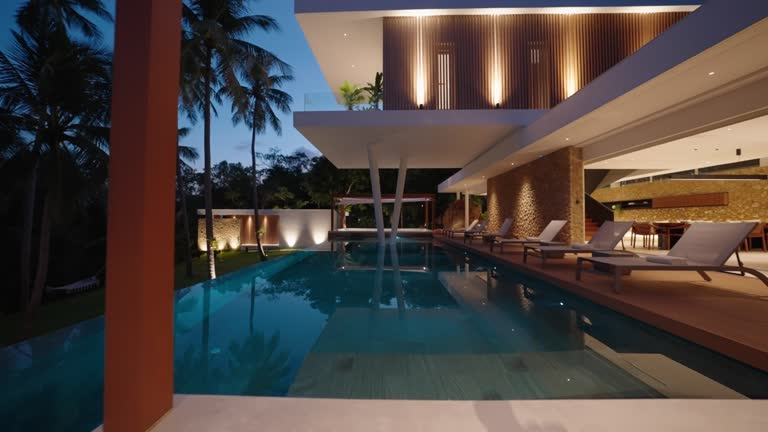 Cinematic luxury real estate video at twilight