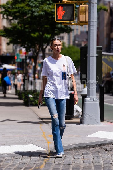 Alina Baikova is seen in NoHo on May 07 2023 in New York City