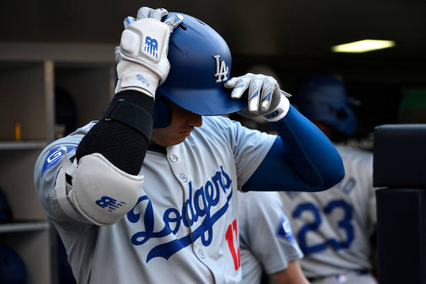 Shohei Ohtani of the Los Angeles Dodgers looks on before the game against the San Diego Padres at Petco Park on July 30, 2024 in San Diego,...