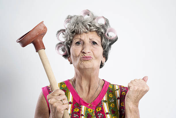 Angry elderly housewife