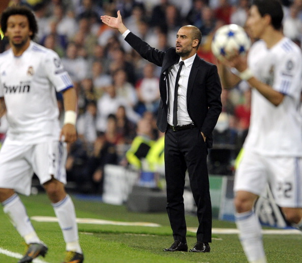 Barcelona's coach Josep Guardiola gestur : News Photo