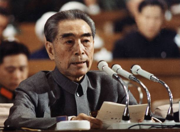 Chinese Premier Zhou Enlai during his Report on the Work of the Government at the First Plenary Session of the Fourth National People's Congress in...