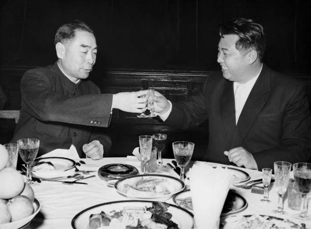 Chinese Prime Minister ZHOU ENLAI atending a banquet given in honor of the Prime Minister of the Popular Republic of North Korea KIM IL SUNG on...