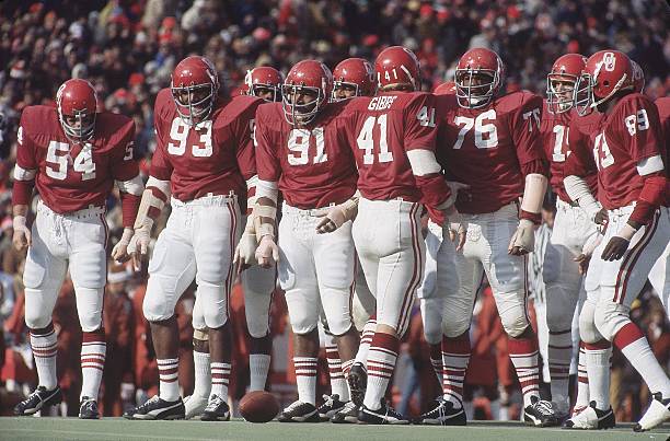 Oklahoma defensive unit on field during game vs Oklahoma State. Norman, OK