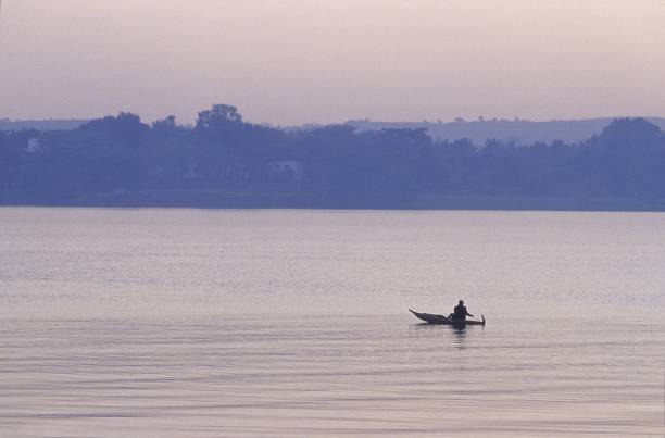 Fisherman on a traditional boat made with papyrus lake Tana in Ethiopia