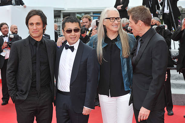 Gael Garcia, Zhangke Jia, Jane Campion and Willem Dafoe at the red carpet for the Palme D'Or winners during 67th Cannes Film Festival