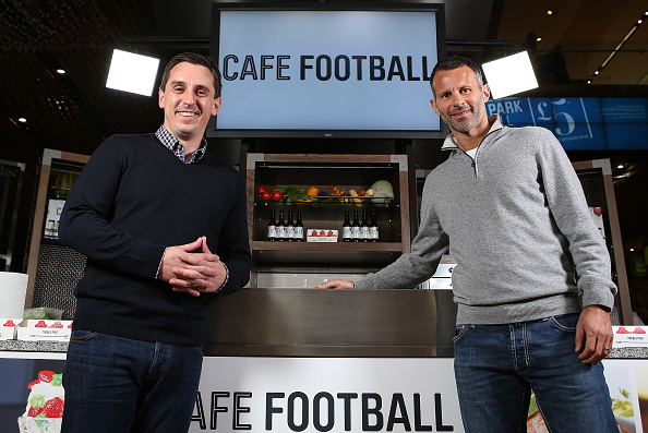 Ryan Giggs & Gary Neville Cook Off @ Cafe Football : News Photo