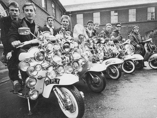 group-of-mods-with-their-decorated-scooters-outside-the-labour-in-picture-id80198600