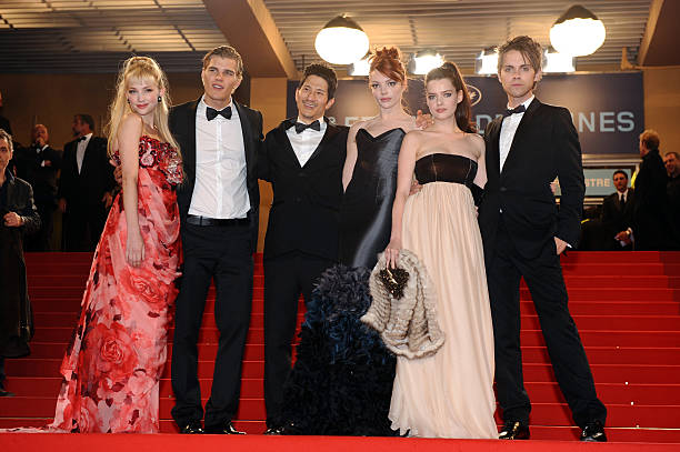 Haley Bennett, Andy Fischer-Price, Gregg Araki, Nicole LaLiberte, Roxane Mesquida and Thomas Dekker at the premiere of 'Kaboom' during the 63rd Cannes International Film Festival.