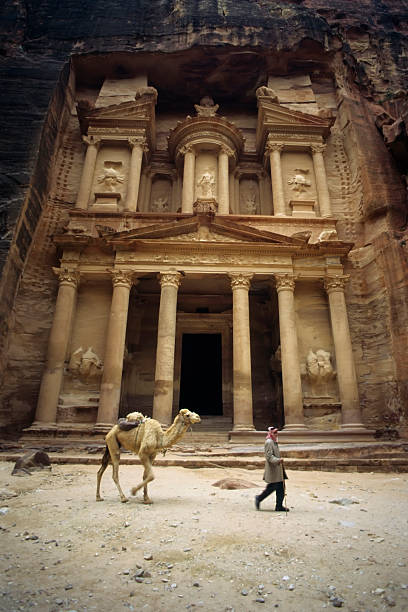 Jordan, Petra, Treasury, Local Man With Camel.