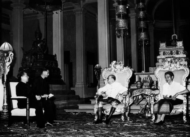 King NORODOM SURAMARIT and his wife KOSSAMAK received the Chinese Prime Minister and Minister of Foreign Affairs CHOU ENLAI at the Phnom Penh Royal...