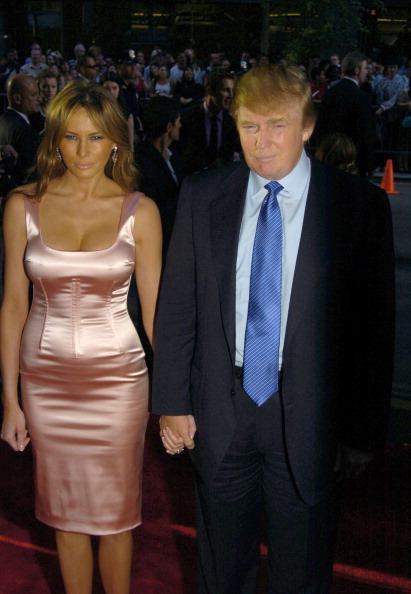 Melania Trump and Donald Trump during 'War of the Worlds' New York City Premiere Outside Arrivals at Ziegfield in New York City New York United States