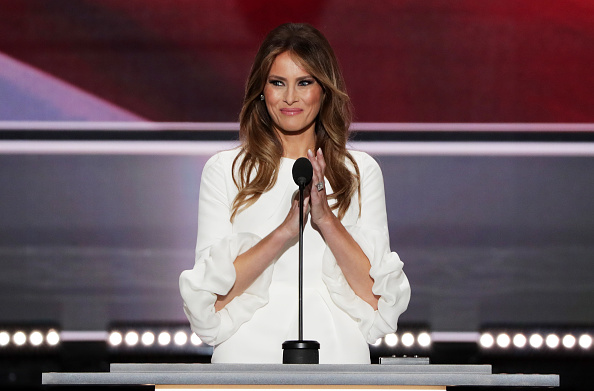 Melania Trump wife of Presumptive Republican presidential nominee Donald Trump delivers a speech on the first day of the Republican National...