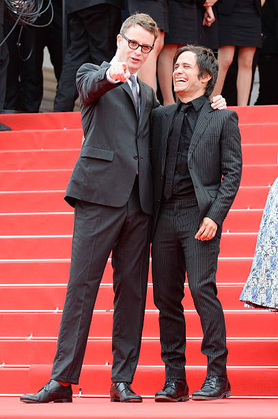 Nicolas Winding Refn and Gael Garcia Bernal at the red carpet for the Palme D'Or winners during 67th Cannes Film Festival