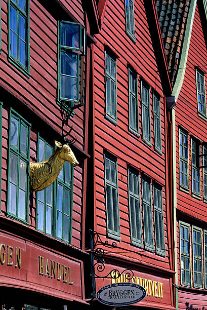 Norway, Bergen, Bryggen District With Historic Wooden House, Detail, Deer.