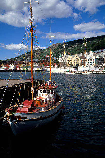 Norway, Bergen, Harbor With Bryggen District In Background.