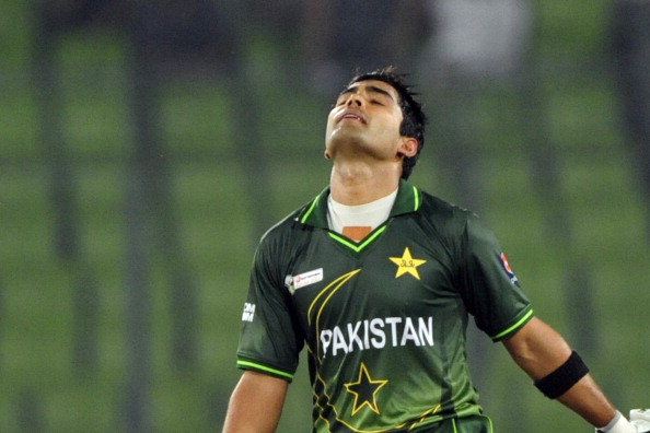 Pakistan&#039; batsman Umar Akmal reacts afte : News Photo