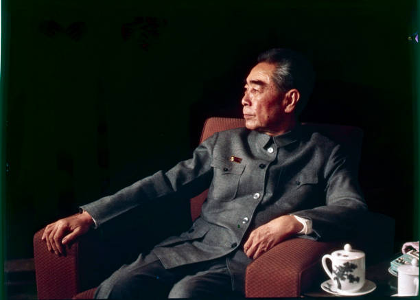 Portrait of the Prime Minister of the People's Republic of China Zhou Enlai sitting on an armchair Beijing 1973