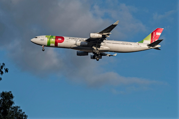 TAP Portugal  Airplane Flies On Its Descent Path Into Humberto Delgado Airport, Lisbon : News Photo
