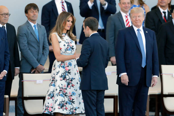 president-donald-trump-and-his-wife-melania-trump-french-president-picture-id814456798