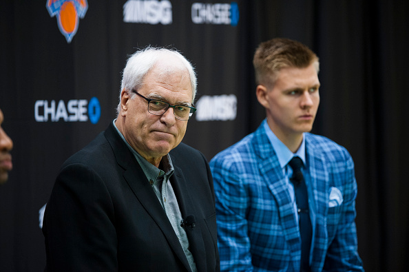 NY Knicks President Phil Jackson and Kristaps : News Photo