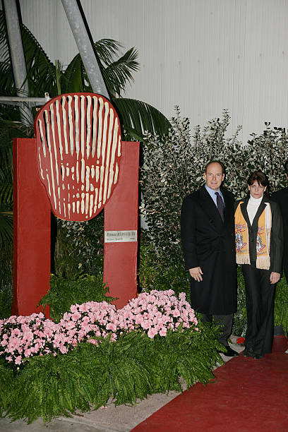HRH Prince Albert II and HRH Princess Stephanie of Monaco stand beside the sculpture of Prince Rainier III, created by artist Marco Marin.
