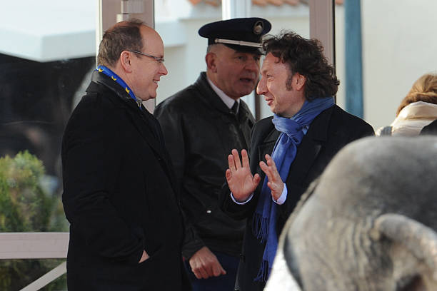 Prince Albert II of Monaco and Stephane Bern attend the Grand Parade, on Place du Palais, for the 35th Monte-Carlo International Circus Festival in Monaco.