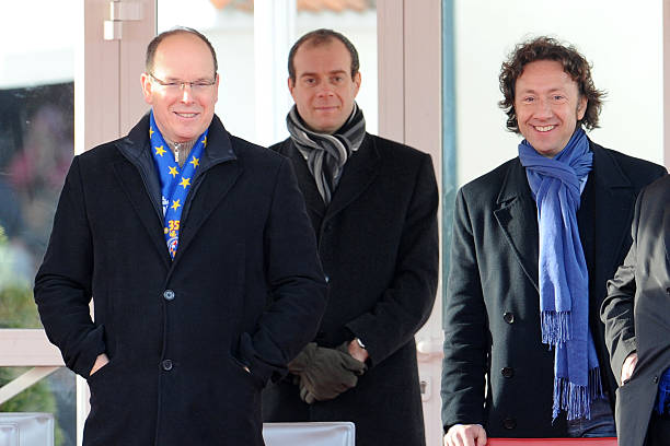 Prince Albert II of Monaco and Stephane Bern attend the Grand Parade, on Place du Palais, for the 35th Monte-Carlo International Circus Festival in Monaco.
