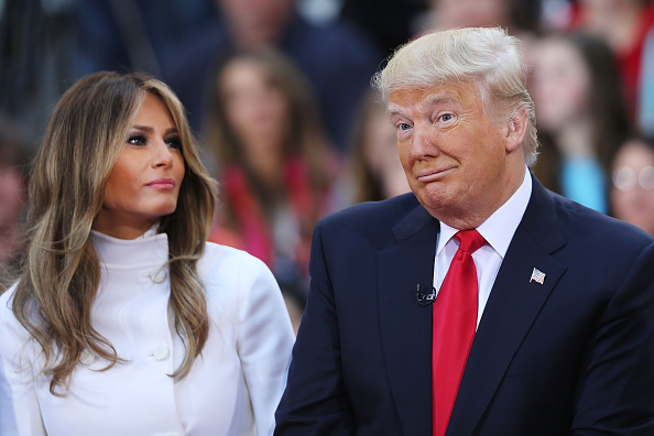 Republican presidential candidate Donald Trump sits with his wife Melania Trump while appearing at an NBC Town Hall at the Today Show on April 21...