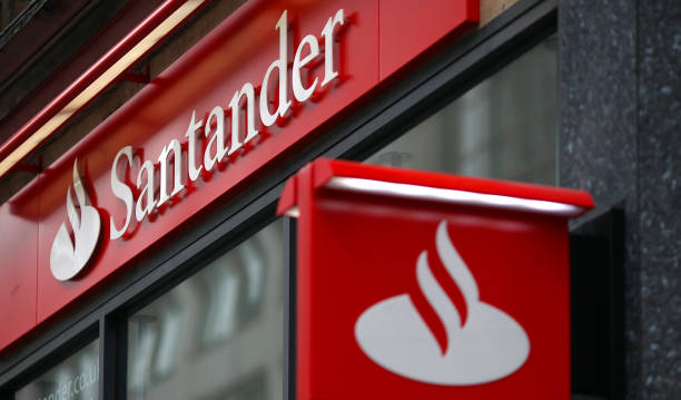 A sign hangs from a branch of Banco Santander in London UK on Wednesday Feb 3 2010 Banco Santander announce FY earnings tomorrow Photographer Simon...