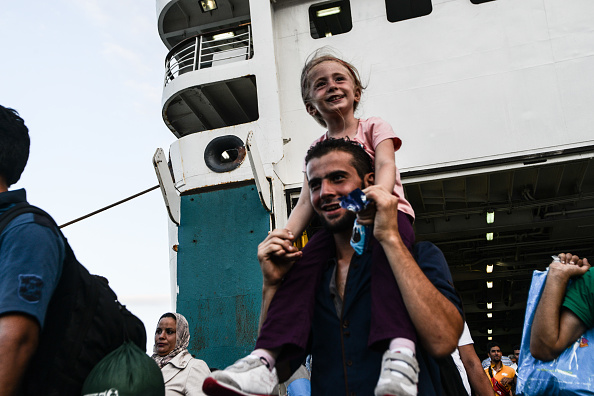 2176 Syrian refugees arriving from Mytilene (Lesbos) in the harbor of Piraeus with the special chartered by the Greek Go
