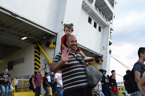 2176 Syrian refugees arriving from Mytilene (Lesbos) in the harbor of Piraeus with the special chartered by the Greek Go