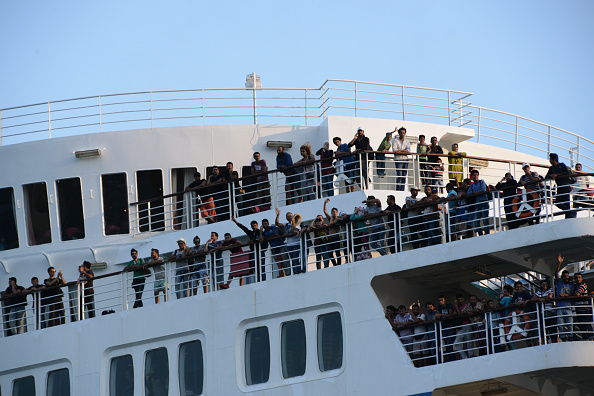 2176 Syrian refugees arriving from Mytilene (Lesbos) in the harbor of Piraeus with the special chartered by the Greek Government vessel Eleftherios Venizelos. In Piraeus on August 21. 2015