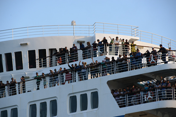 2176 Syrian refugees arriving from Mytilene (Lesbos) in the harbor of Piraeus with the special chartered by the Greek Government vessel Eleftherios Venizelos. In Piraeus on August 21. 2015