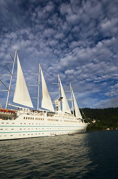 Tobago, Man Of War Bay, Charlotteville, Cruise Ship Wind Surf, Sails.