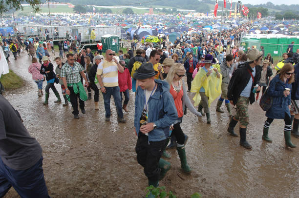 Toilets, Tents, Crowds, and Mud at Glastonbury, 26th June 2009.