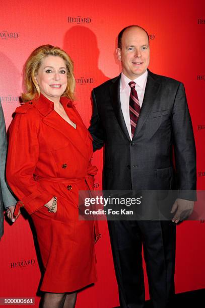 Actress Catherine Deneuve and Prince Albert II of Monaco attend the Hediard Monaco Launch Cocktail at Hediard Store Metropole Center on May 11, 2010...