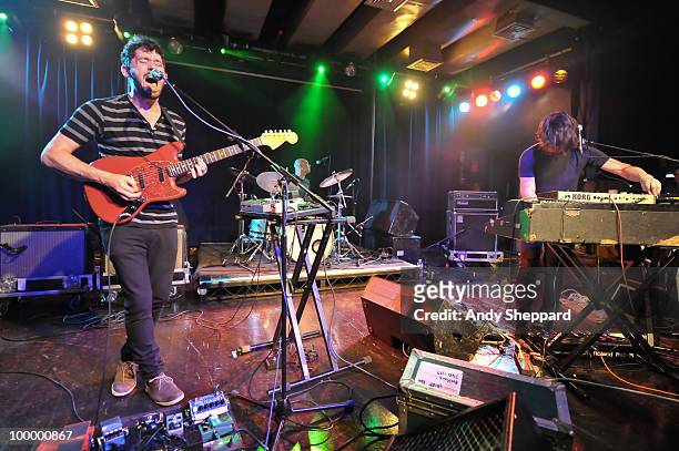 Peter Silberman, Michael Lerner and Darby Cicci of American indie rock band The Antlers performs on stage at The Scala on May 19, 2010 in London,...