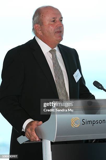 John Skippen, a Director of the Brisco Group addresses the shareholders at the Annual General Meeting on May 20, 2010 in Auckland, New Zealand. The...