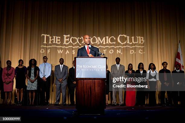 Mayor Adrian M. Fenty of Washington, D.C., presents scholarships at a meeting of the Economic Club of Washington, D.C., in Washington, D.C., U.S., on...