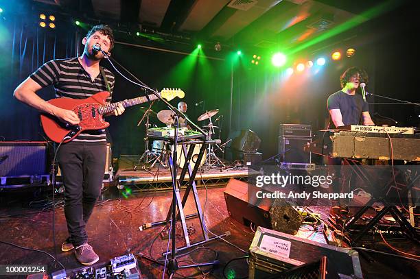 Peter Silberman, Michael Lerner and Darby Cicci of American indie rock band The Antlers performs on stage at The Scala on May 19, 2010 in London,...