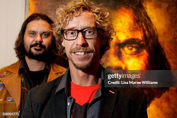 Australian director Warwick Thornton stands with Sydney artist Craig Ruddy after being announced winner of the Archibald People's Choice Prize at the...