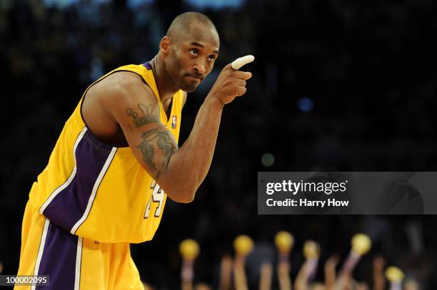 Kobe Bryant of the Los Angeles Lakers reacts to a play against the Phoenix Suns in the fourth quarter of Game Two of the Western Conference Finals...