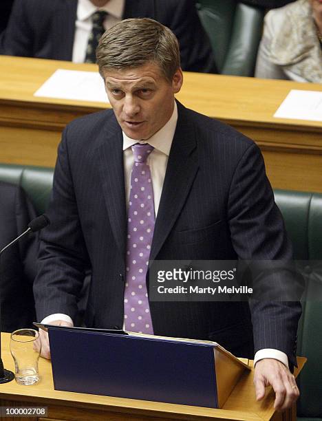 New Zealand's Finance Minister Bill English reads the Budget at Parliament House on May 20, 2010 in Wellington, New Zealand. English announced tax...