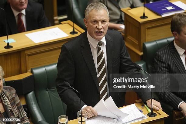 Leader of the Opposition Phil Goff responds to the reading of the Budget at Parliament House on May 20, 2010 in Wellington, New Zealand. English...