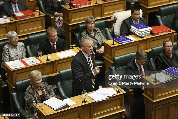 Leader of the Opposition Phil Goff responds to the reading of the Budget at Parliament House on May 20, 2010 in Wellington, New Zealand. English...