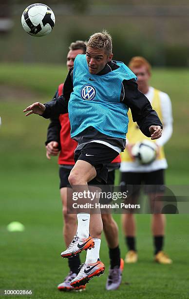 David Mulligan heads the ball during a New Zealand All Whites training session at North Harbour Stadium on May 20, 2010 in Auckland, New Zealand.