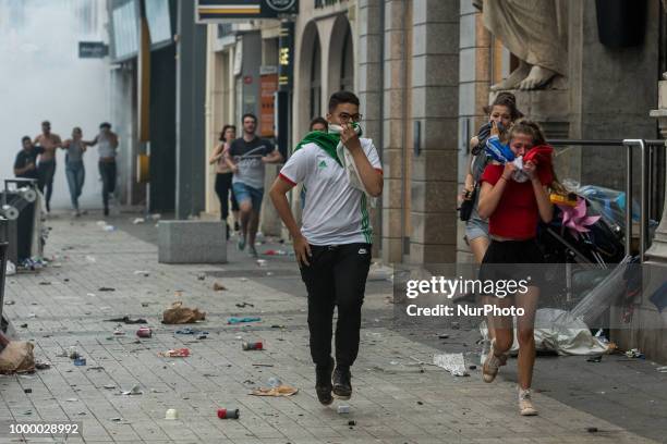 Broadcast of the final of the football world cup in Lyon, France, on July 15, 2018. Many clashes erupted a few minutes after the end of the match...